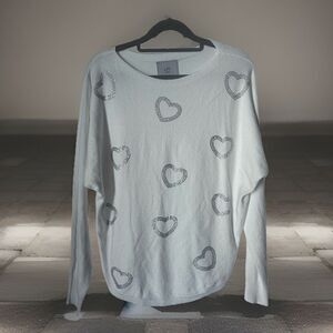 Liv Milano White Embellished Pullover Sweater Top Heart Rhinestone Womens S